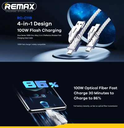 REMAX RC-C119 Zous Series 100W 2 In 2 Fast Charging Data Cable